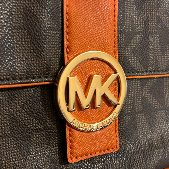 AUTHENTIC NWOT Michael Kors Monogram Brown & Orange Shoulder Bag - Picture 5 of 17